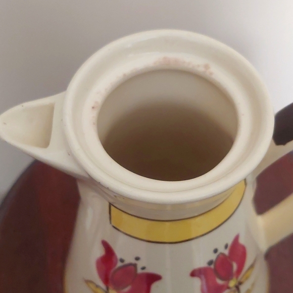 Vintage Chocolate Pot Tulip Slip Ware Hand Painted 1940s-50s - Picture 6 of 6
